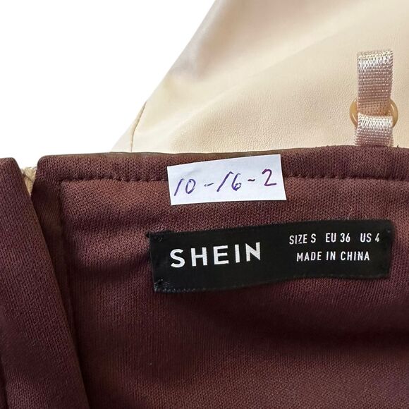 Shein Brown/Cream Color Blocked Faux Leather Crop Top Women's Size Small 10-16-2 - Picture 4 of 6